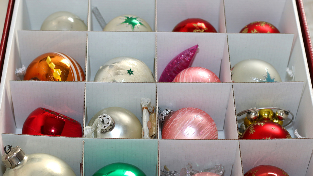 Christmas ornaments in a box