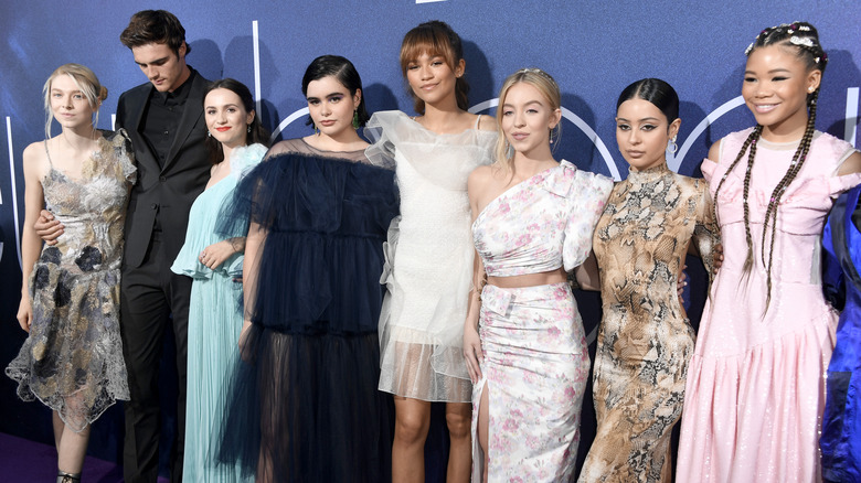 The cast of Euphoria poses on the red carpet together