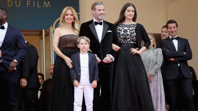 Kelly Preston, Benjamin, John, and Ella Bleu Travolta on the Cannes red carpet together as a family