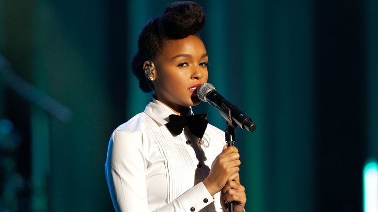 Janelle Monáe performing at a concert
