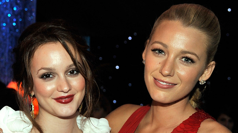 Leighton Meester and Blake Lively smiling