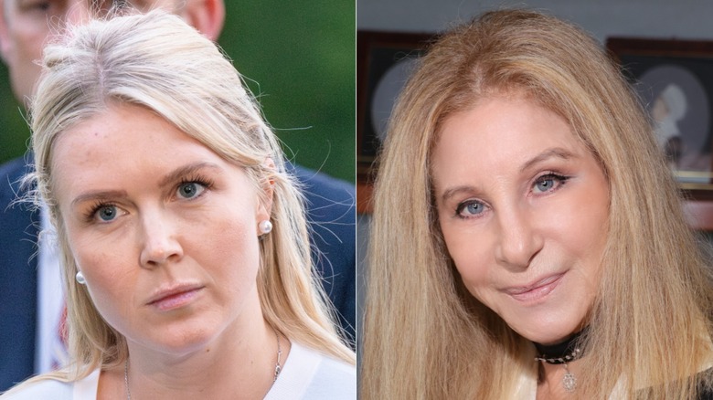 Split-screen of Karoline Leavitt and Barbra Streisand