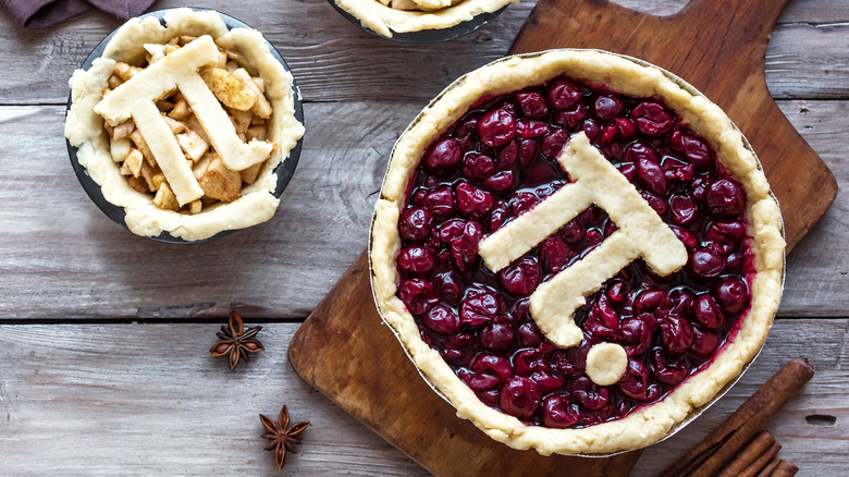 Pi symbol on top of pies, perfect for a Pi Day celebration