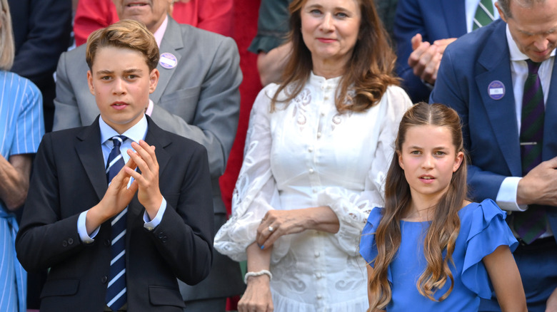 Prince George applauding next to Princess Charlotte at Wimbledon 2026