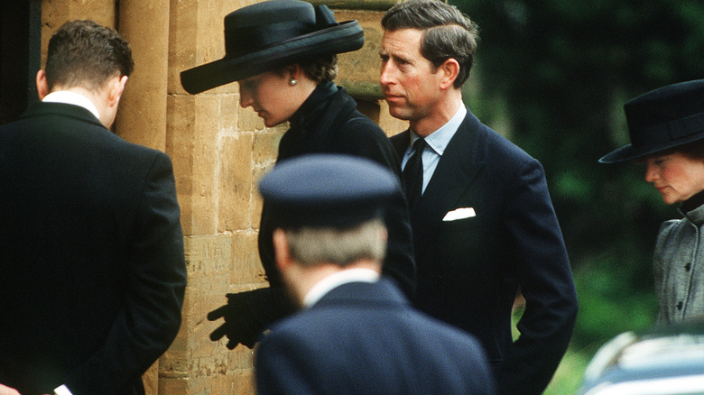 Princess Diana and King Charles III arriving at John Spencer's funeral