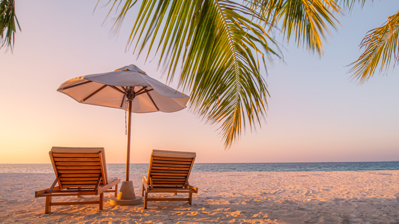 Two beach chairs on a beautiful shore