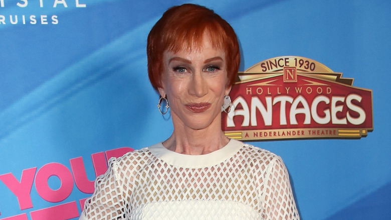 Kathy Griffin smiling on a red carpet in 2018