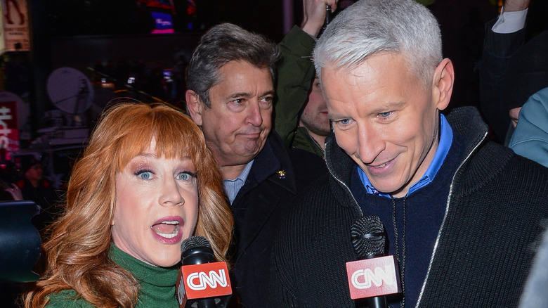 Kathy Griffin with Anderson Cooper hosting a CNN New Year's Eve broadcast