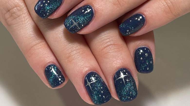 galaxy manicure nails, sparkly blue galaxy manicure