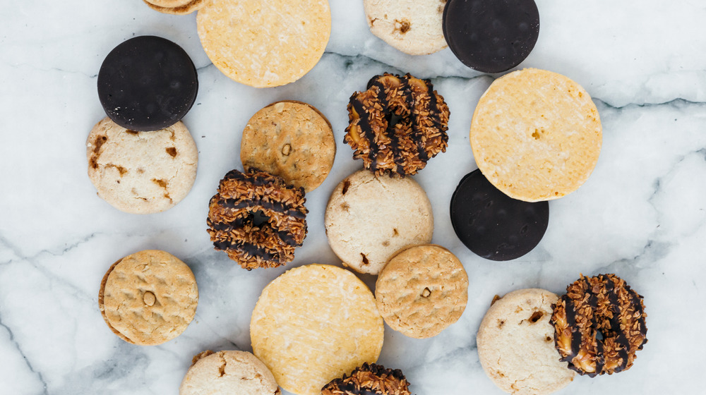 Variety of cookies on marble.