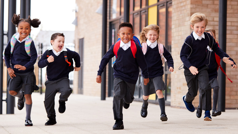 Schoolchildren running