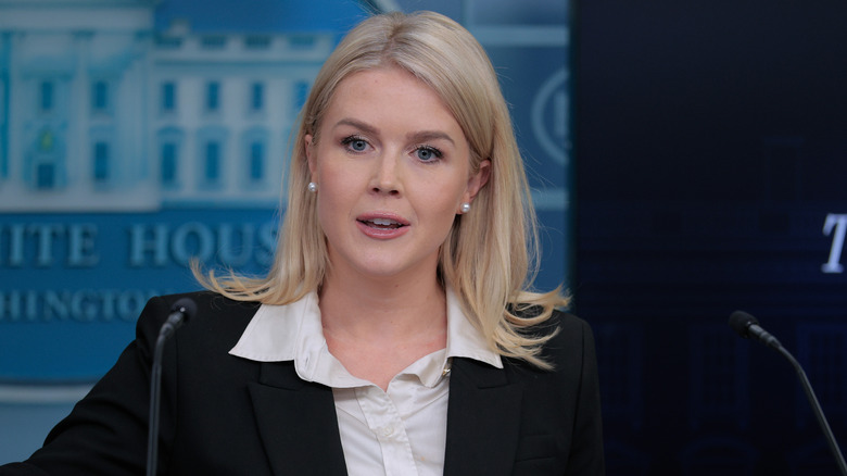 Karoline Leavitt speaking at a White House press conference