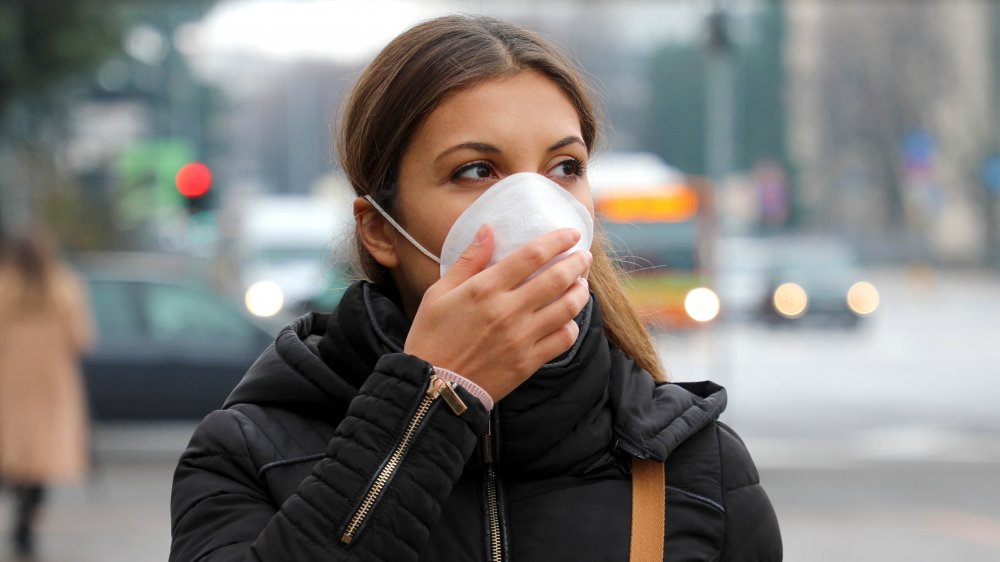 Woman wearing face mask