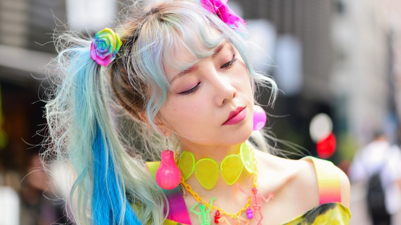 woman with colorful hair and accessories