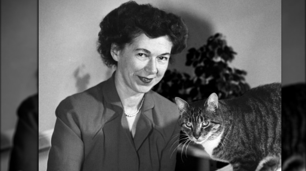 Beverly Cleary with her cat