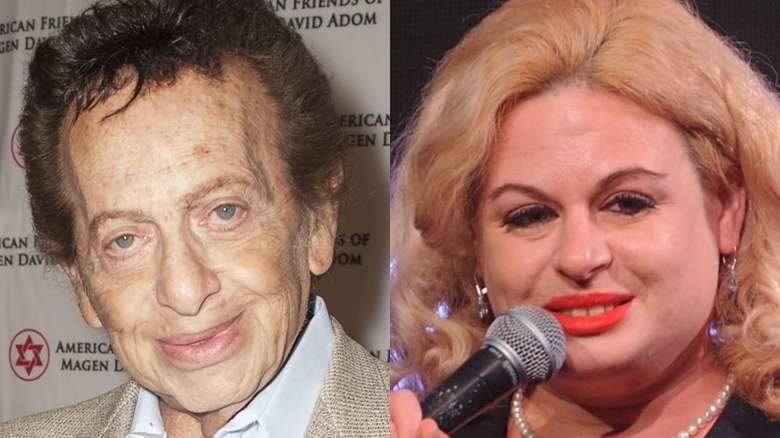 split image of Jackie Mason and his daughter, Sheba Mason
