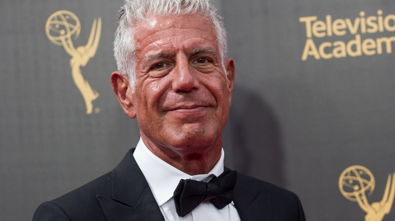 Anthony Bourdain smiling at Emmys