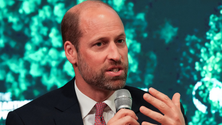 Prince William speaks into a microphone