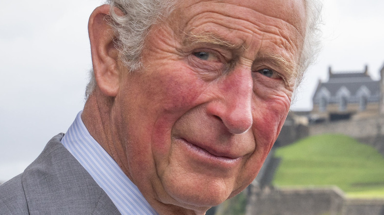 Prince Charles posing in front of castle