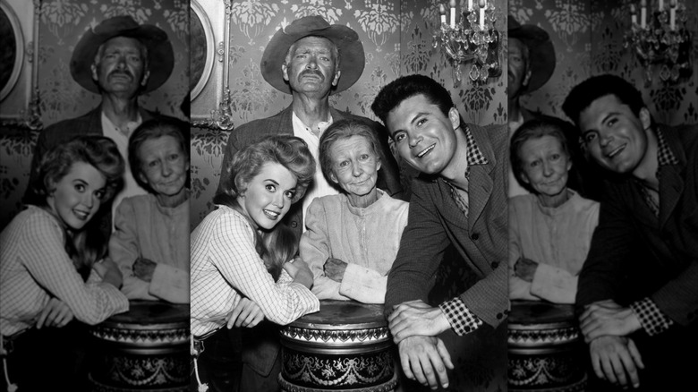 The Beverly Hillbillies'. R-L: Max Baer Jr, Irene Ryan, Buddy Ebsen and Donna Douglas.