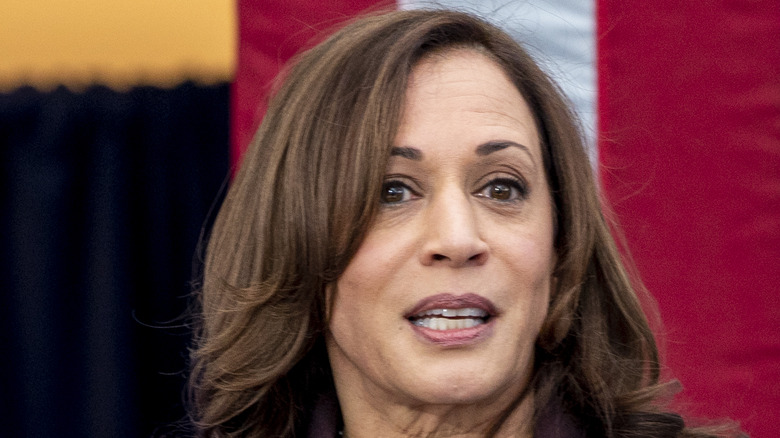 Kamala Harris in burgundy