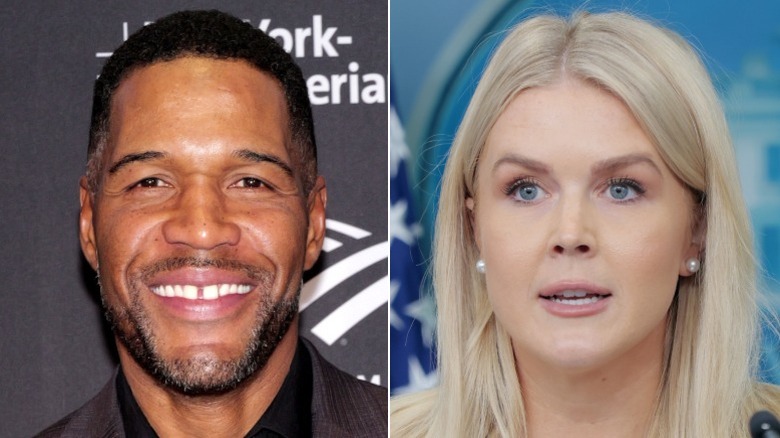 Split image of Michael Strahan and Karoline Leavitt