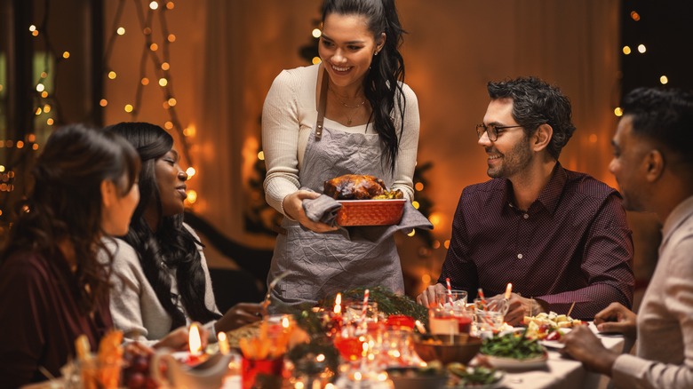 Friends gathering for holiday dinner