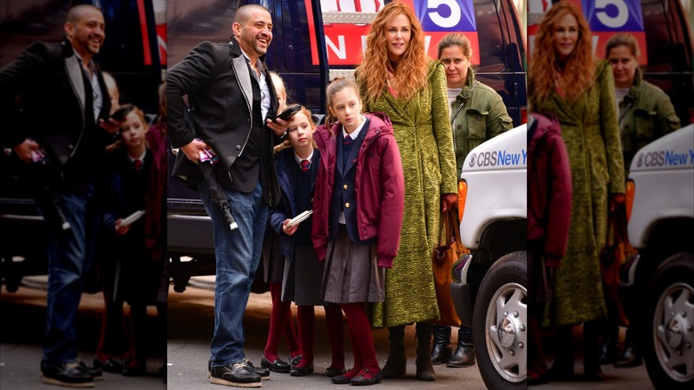 Nicole Kidman and her daughters on the set of "The Undoing" in New York