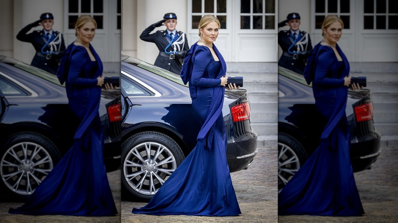 Princess Catharina-Amalia walking in blue dress
