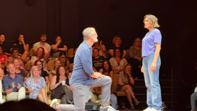 Peter Hermann proposing to Mariska Hargitay as part of a Broadway production