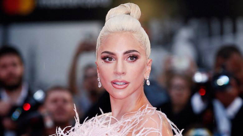 Lady Gaga poses on red carpet