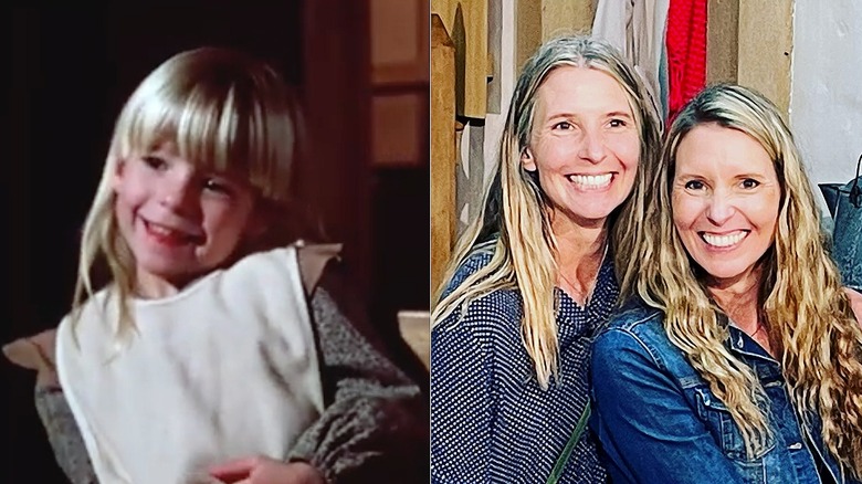 One of the Turnbaugh twins in "Little House on the Prairie" on the left and Brenda and Wendi Turnbaugh in 2024 on the right