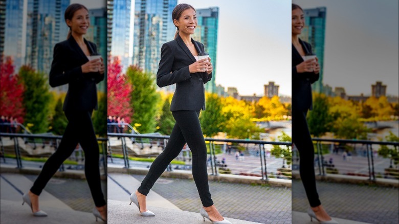 Woman in blazer and leggings