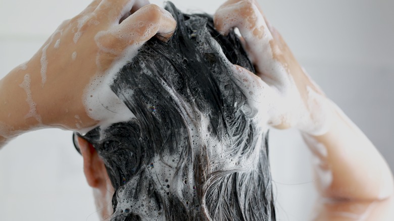 Woman washing her hair