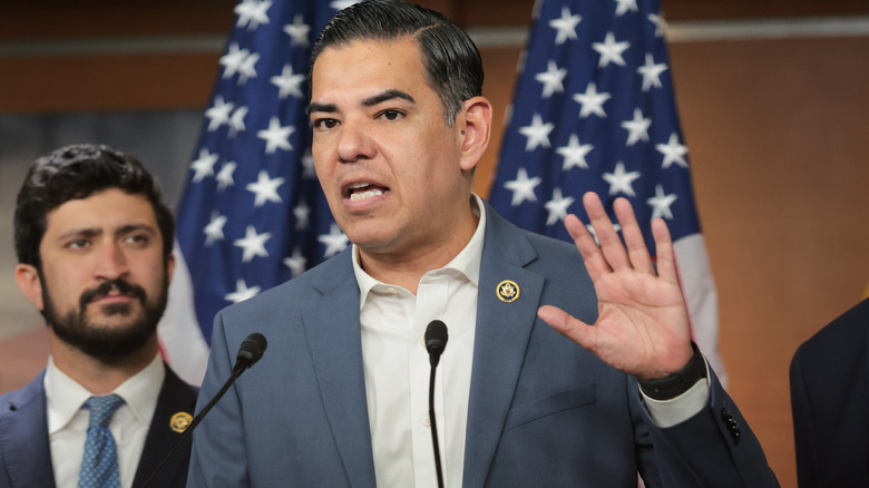 Robert Garcia delivering a speech