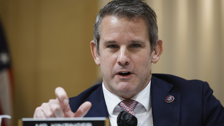 Adam Kinzinger addressing someone during a House meeting