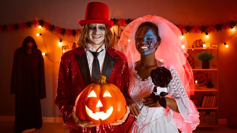 Zombie bride and groom at Halloween