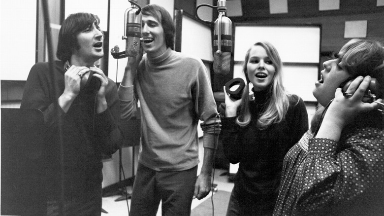 The Mamas & The Papas recording in the studio.