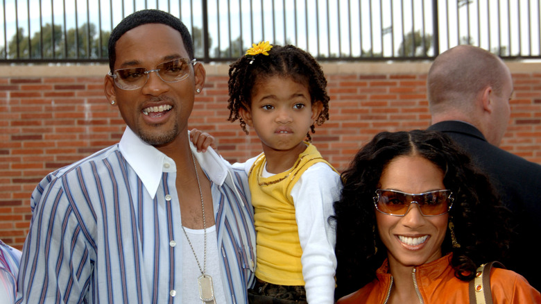 Young Willow Smith, Will Smith, and Jada Pinkett Smith posing for an undated photo.