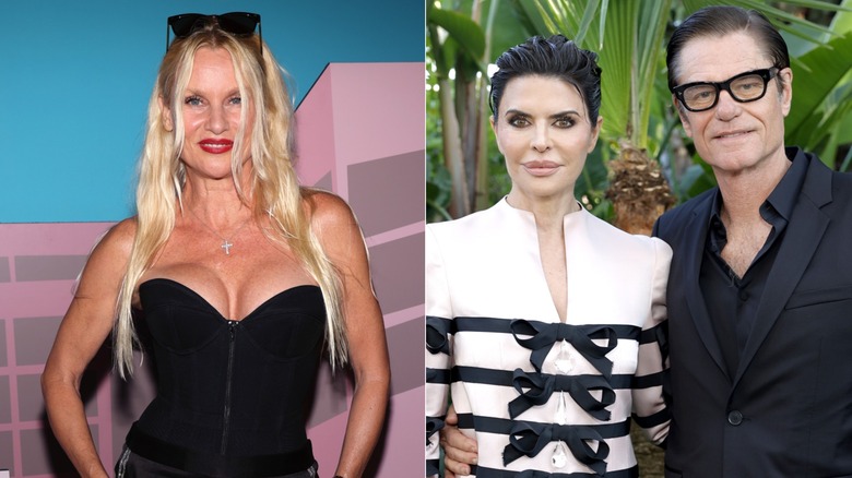 Split image of Nicollette Sheridan (left) and Lisa Rinna and Harry Hamlin (right)