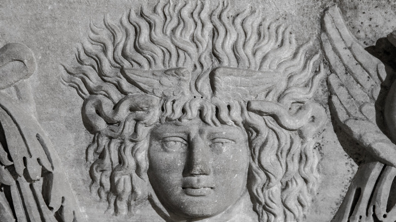 Medusa carving in stone