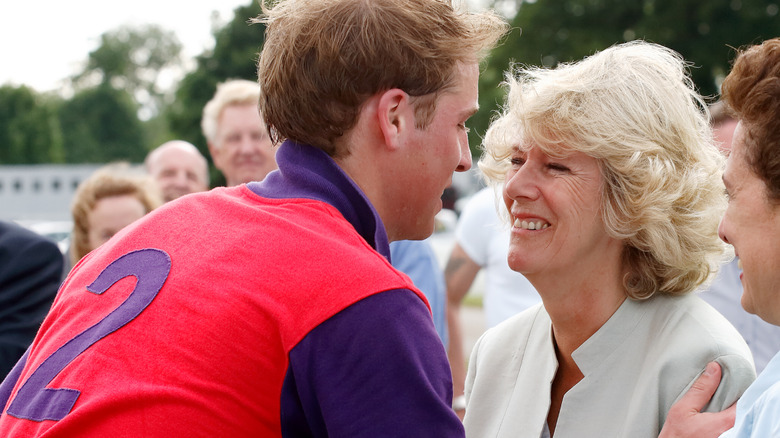 Prince William kissing Queen Camilla after a polo game in 2005