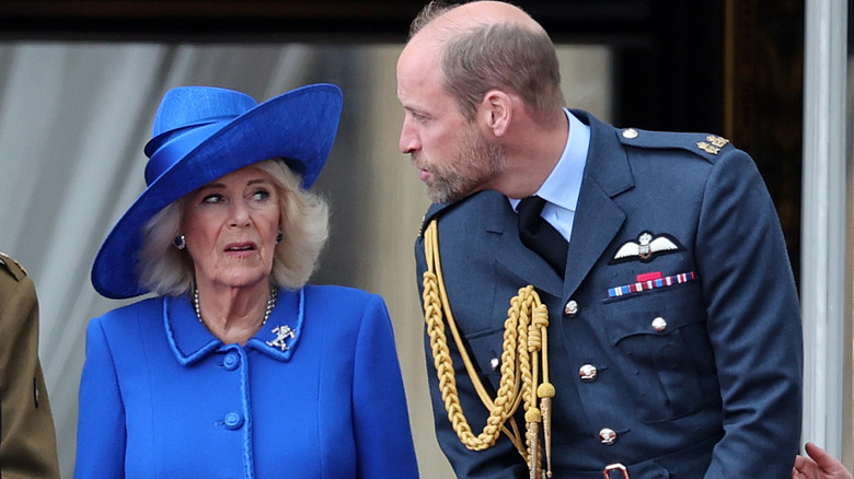 Queen Camilla and Prince William chatting at 