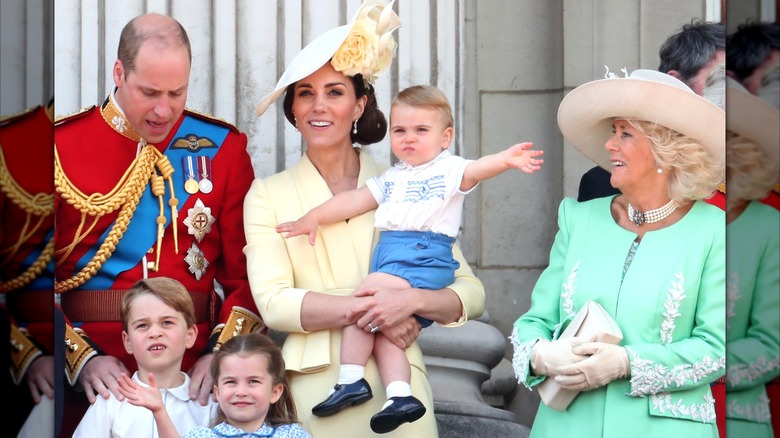 Queen Camilla with Prince William, Princess Catherine, and their children