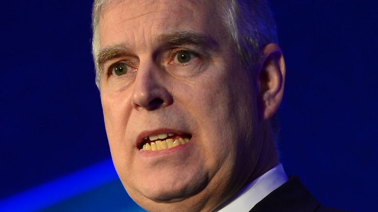 Prince Andrew gesticulating onstage