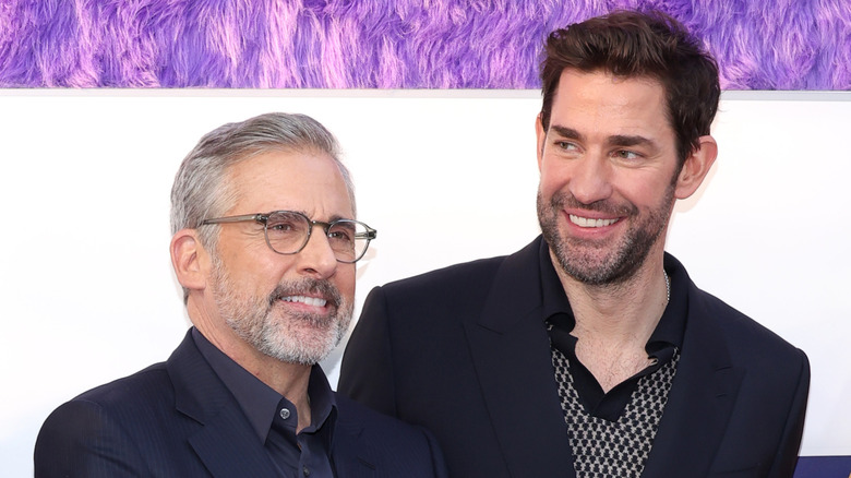 John Krasinski and Steve Carell at 2024 event purple fur background