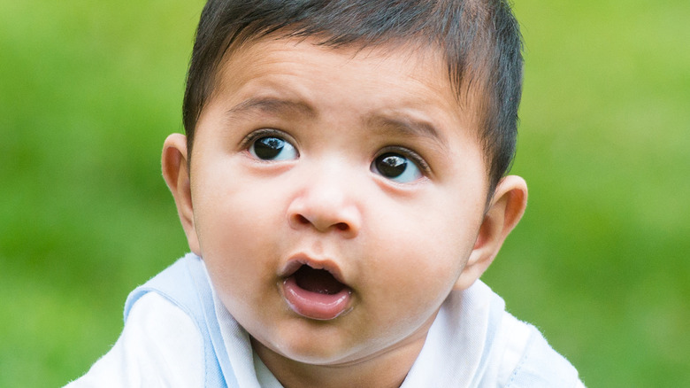 baby boy looking up