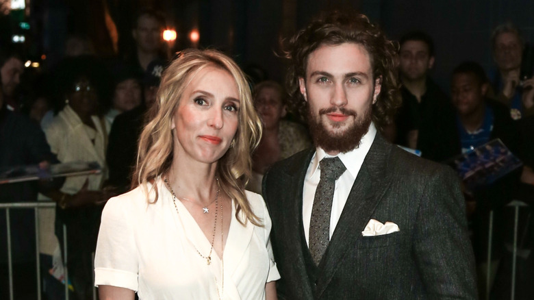 Aaron and Sam Taylor-Johnson in April 2015 at a movie premiere