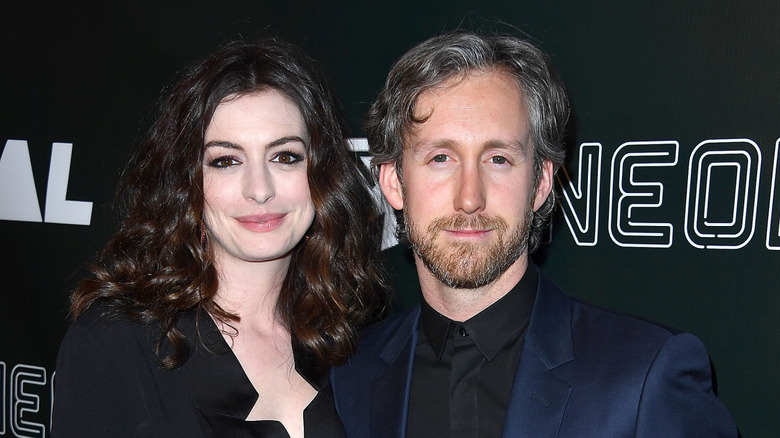 Anne Hathaway and Adam Shulman at the premiere of 'Colossal' at the Vista Theatre in Los Angeles in April 2017.