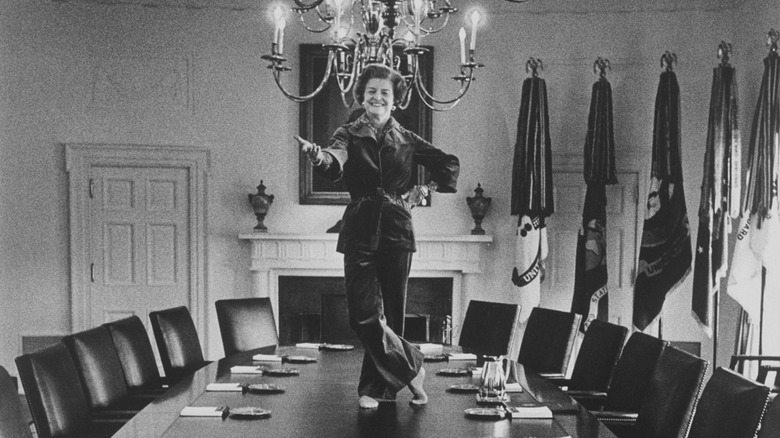 First Lady Betty Ford tap-dances on the Cabinet Room table